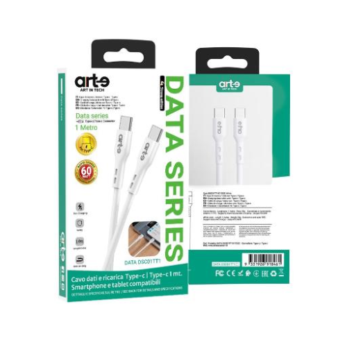 Cavo Type-C/Type-C Bianco 60W 1m alta resistenza serie DATA STRONG