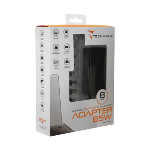 Alimentatore notebook universale Techmade 65W con 8 Tips
