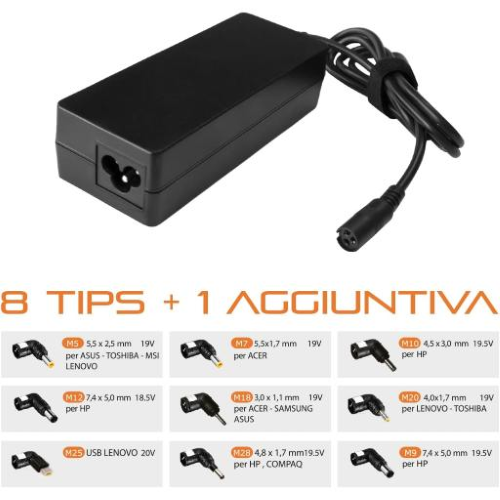 Alimentatore notebook universale Techmade 90W con 9 Tips