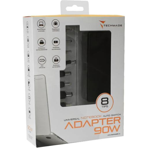 Alimentatore notebook universale Techmade 90W con 9 Tips