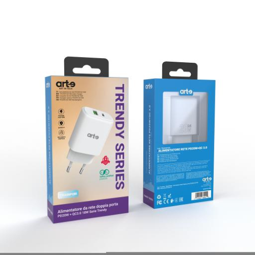 Caricabatteria da rete PPS PD20W+QC3.0 doppia USB Serie Trendy