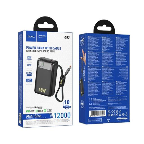 Power bank Q53 12000 mAh PD65W con display e cavo Type-C