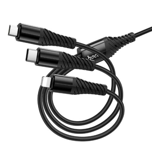 Hoco Cavo ricarica X123 3 in 1 (da usb c a lightning, usb c, microusb) nero