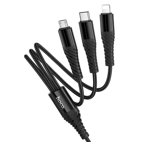 Hoco Cavo ricarica X123 3 in 1 (da usb c a lightning, usb c, microusb) nero
