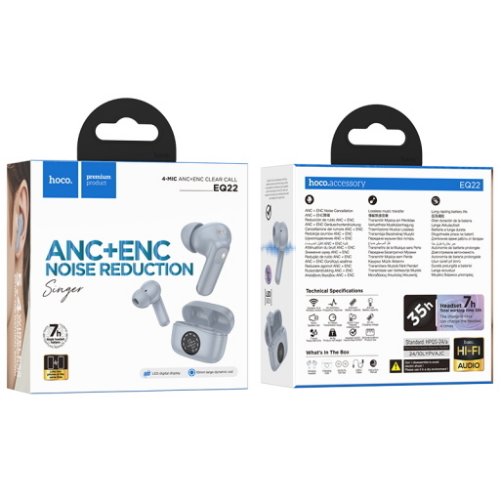 Auricolari TWS EQ22 "Singer" Bianchi con soppressione del rumore ANC+ENC