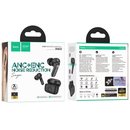 Auricolari TWS EQ22 "Singer" Midnight Black con soppressione del rumore ANC+ENC