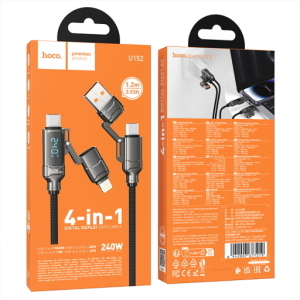 Cavo 4 in 1 in nylon con display PD3.1 240W U152 "Fortune" nero