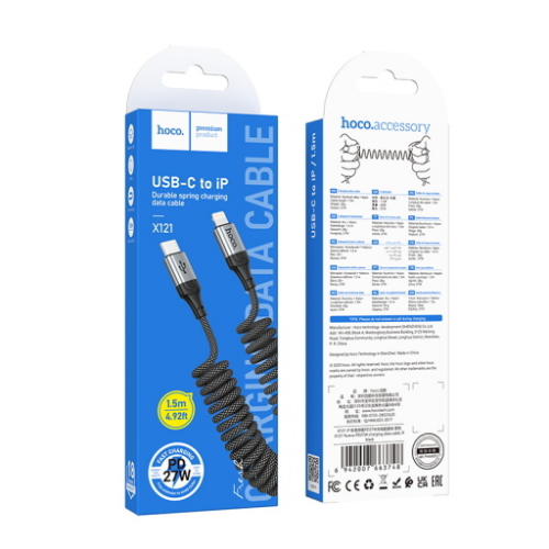 Cavo a spirale 1.5m PD27W lightning X121 "Nuevo" nero