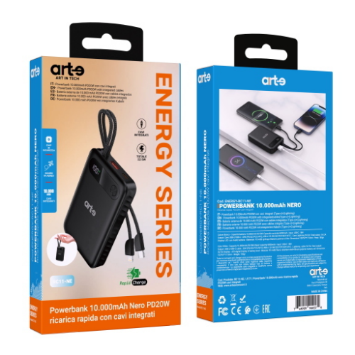 Power Bank 10.000mAh PD20W+22.5W con cavi integrati (Type-c) + (Lightning)